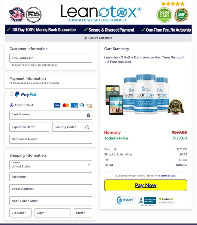 Leanotox official website secure checkout and payment protection